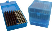 MTM RM-100 Ammo Box 100 Round Flip-Top 22-250 243 308 Win 220 Swift Clear Blue