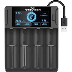 NiteVizor Chargeur de batterie universel intelligent USB LCD 4 baies pour piles 18650